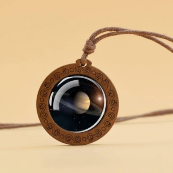  Galactic Nebula Glass Wood Necklace 
