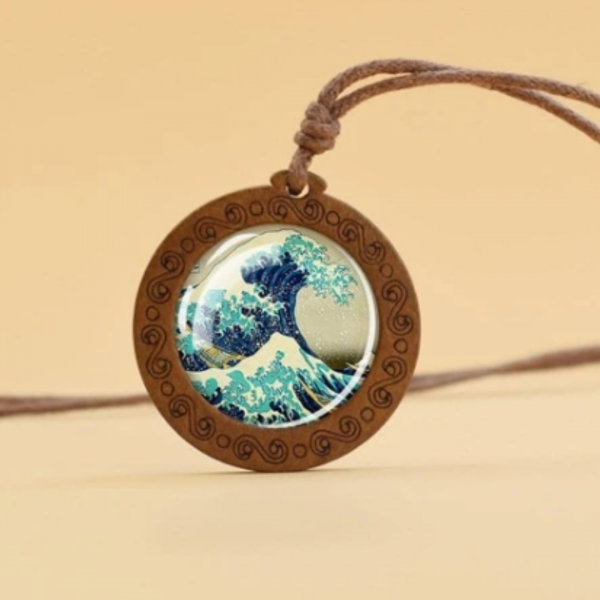 Wave Print Round Charm Necklace
