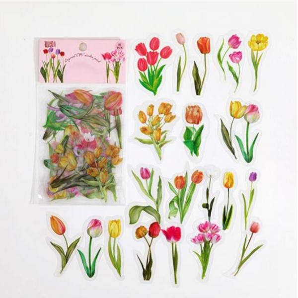 40pcs Tulip Art Style Pet Stickers For Flower Specimen Journaling And Scrapbooking