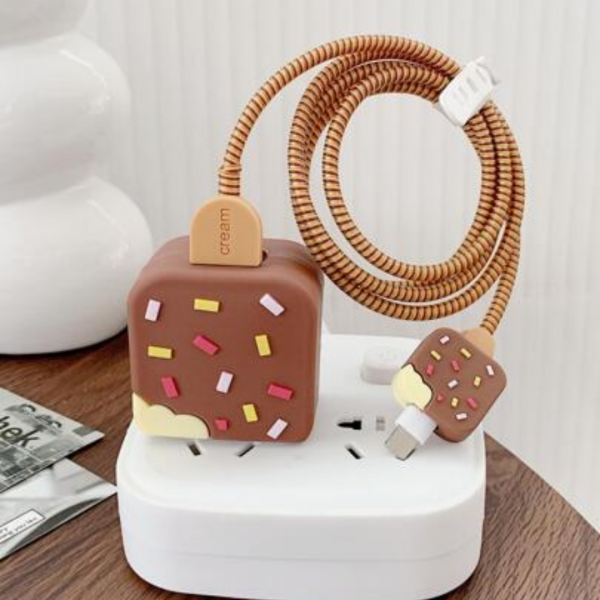 4pcs Ice Cream Decor Charging Data Cable Protector Iphone