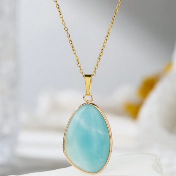 Natural Stone Bezel Wrapped Oval Egg Shaped Necklace