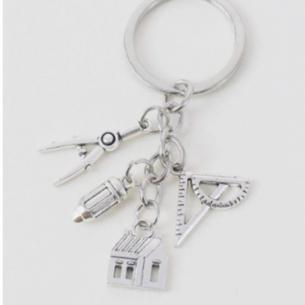 House & Ruler Charm Keychain