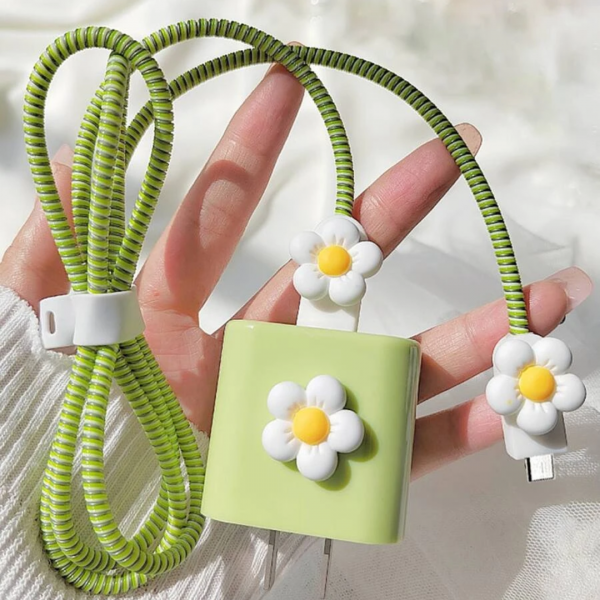 Set Of 5pcs Flower Decor Data Cable Protector Charger Head Cover iphone