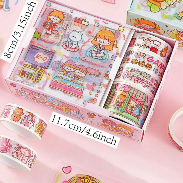  8 pcs Cartoon Graphic Washi Tape & Assorted Sticker Set (300 cm )
