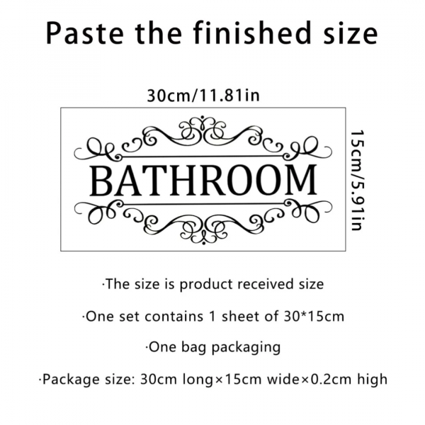 Bathroom Letter Print Door wall  Sticker
