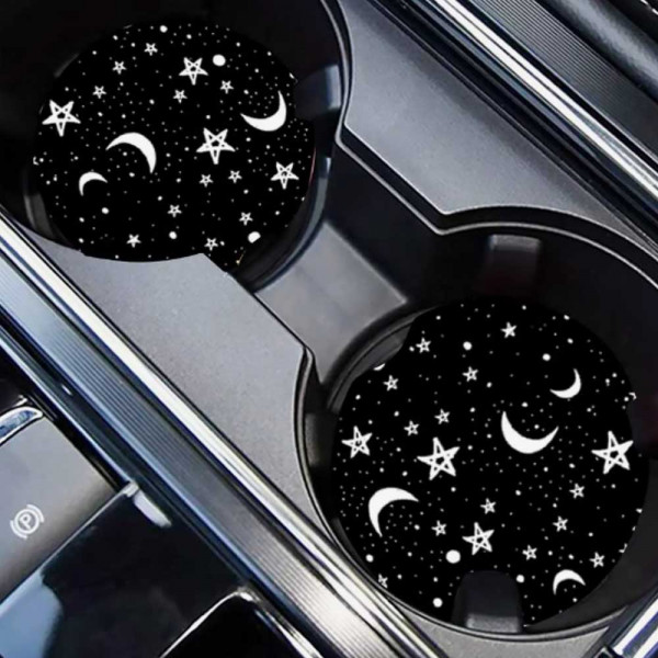 Set OF 2pcs Star & Moon Pattern Car Coaster
