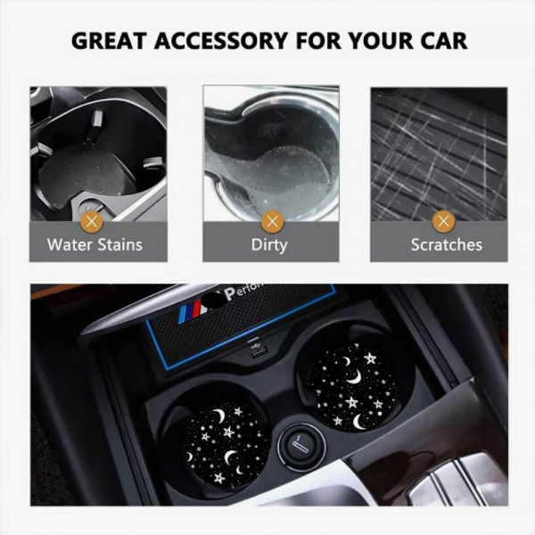 Set OF 2pcs Star & Moon Pattern Car Coaster