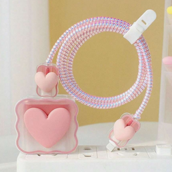 Set Of 4pcs Heart  Design Charging Data Cable Protector Iphone