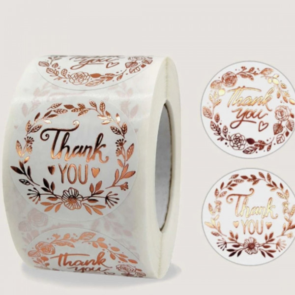 500pcs Slogan Graphic Gift Sticker, Metallic Rose Gold Round (2.5 cm )