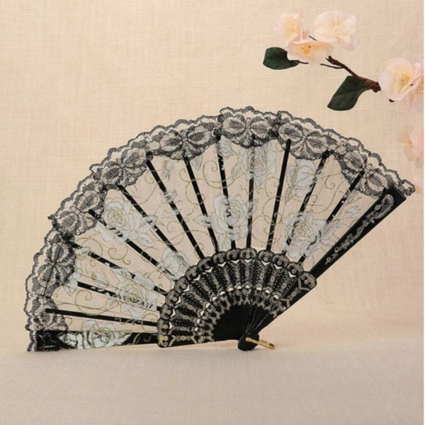 Fashion Simple Ladies Personalized Lace Rose Lace Folding Fan