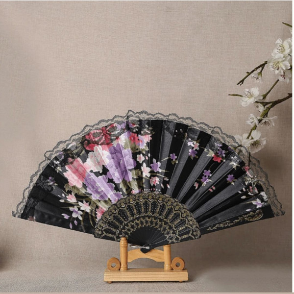  Chinese Fan Silk Lace Lace Fan Ladies Print Elegant
