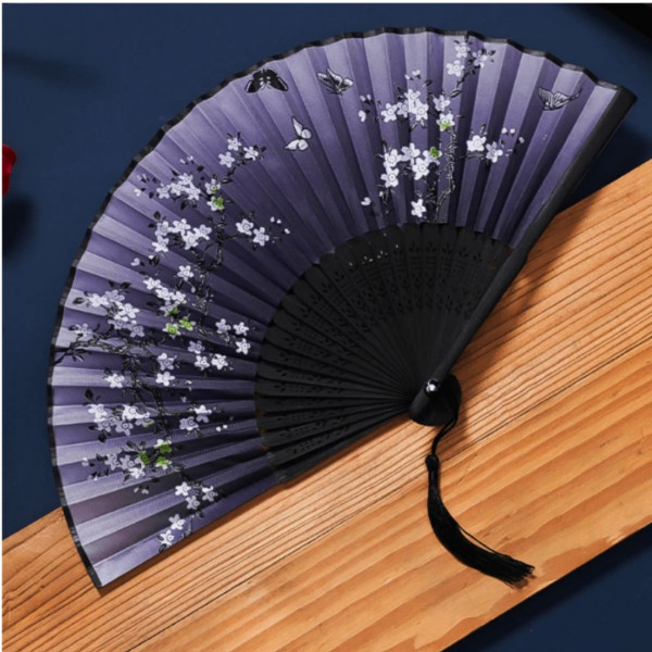 Vintage Handheld Folding Fan With Fabric Fan 