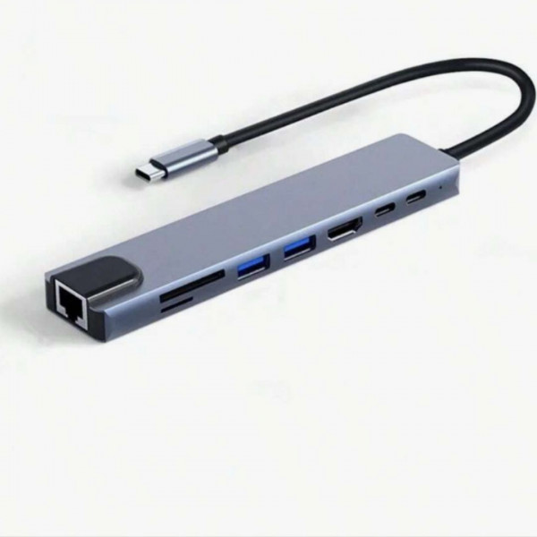 8-In-1 Type-C Docking Station With SD/TF Card Reader, High-Speed Ethernet Port, USB C, PD, 4K Video Converter