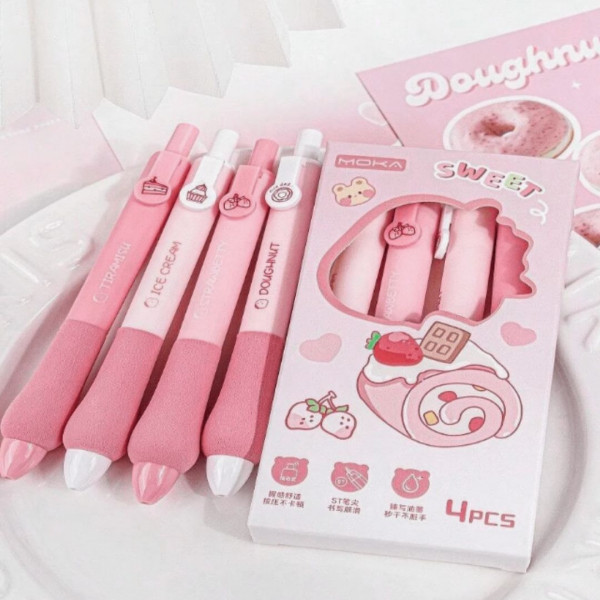 4pcs Pink Click Ballpoint Pen , Black Ink, 0.5 mm 