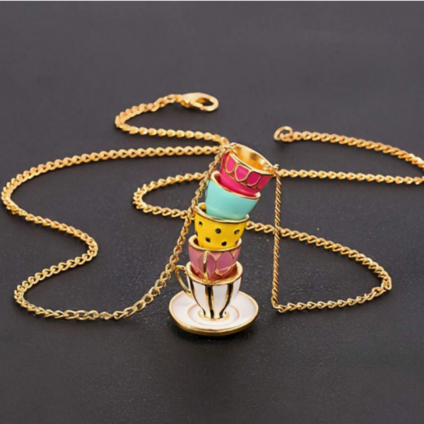 Stacked Teacups Tea Cup Necklace 