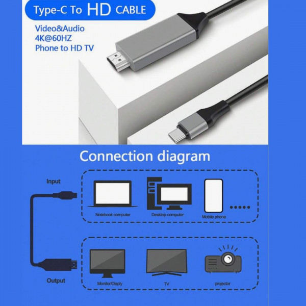  6.6ft USB Type C To 4K HDTV Cable Adapter For Android Phones  (2 m)