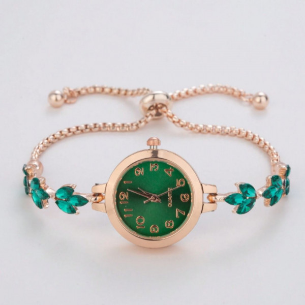 Cute Leaf Crystal Strap Small Dial Casual Fashionable Women's Quartz Watch