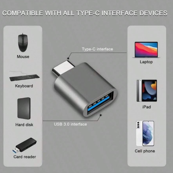 Type C To USB 3.0 Adapter For Mobile Phones, Laptops, And Notebooks