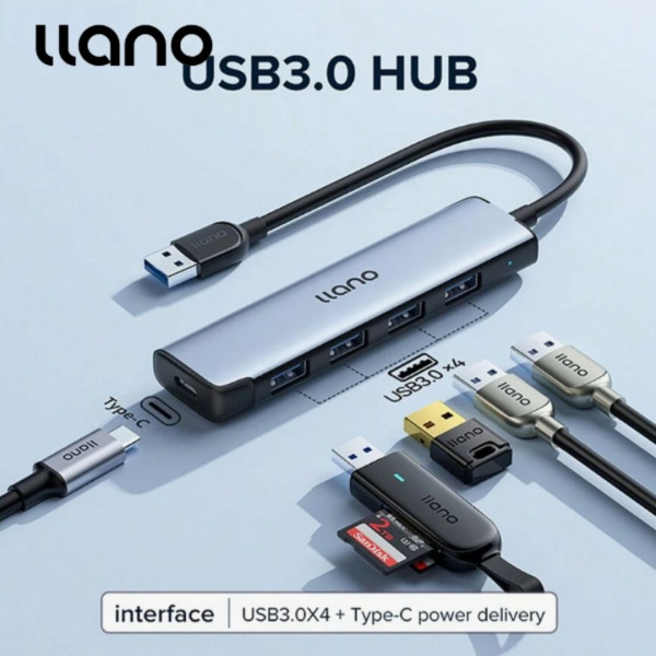 llano USB 3.0 4 Port Hub For Printer Mouse Keyboard HD Flash Drive USB C With 4 Port USB 3.0 Hub