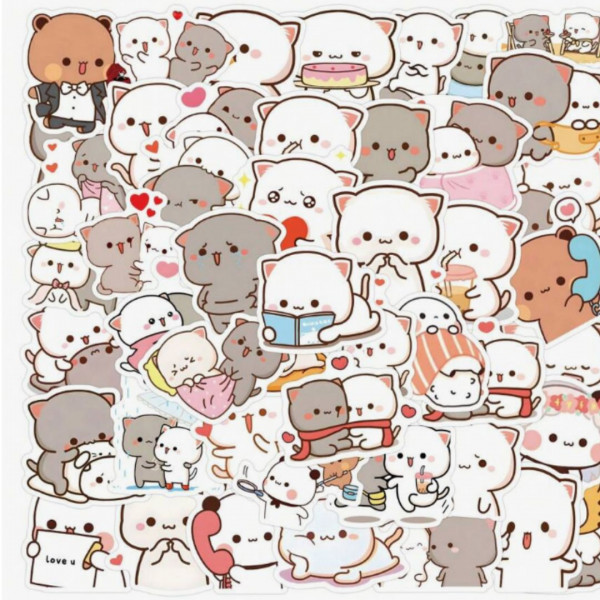 60pcs Waterproof Kawaii Mochi Cat Style Stickers