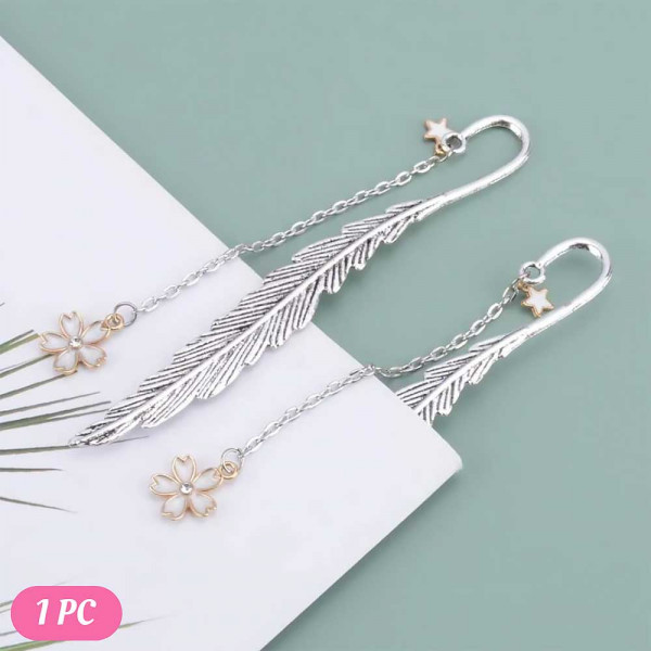 1pc Flower Pendant Feather Bookmark