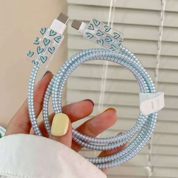 4pcs 1.4M Heart Print Data Cable Protector Set
