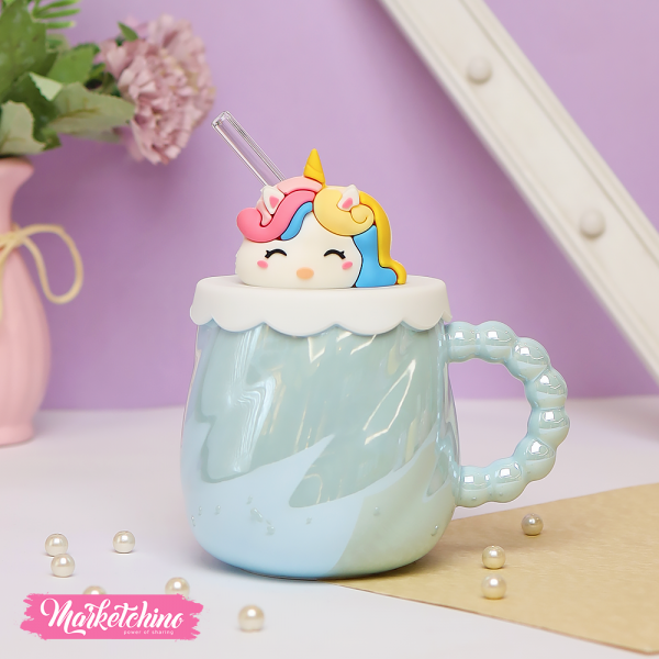 ceramic mug -unicorn blue