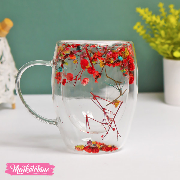 Double Pyrex Cup With Baby Flower (350 ml )