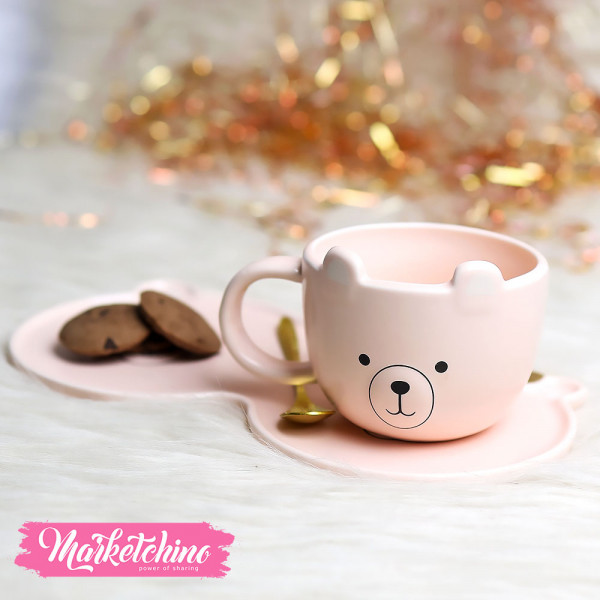 Ceramic Coffee Cup&plate-Pink Bear 