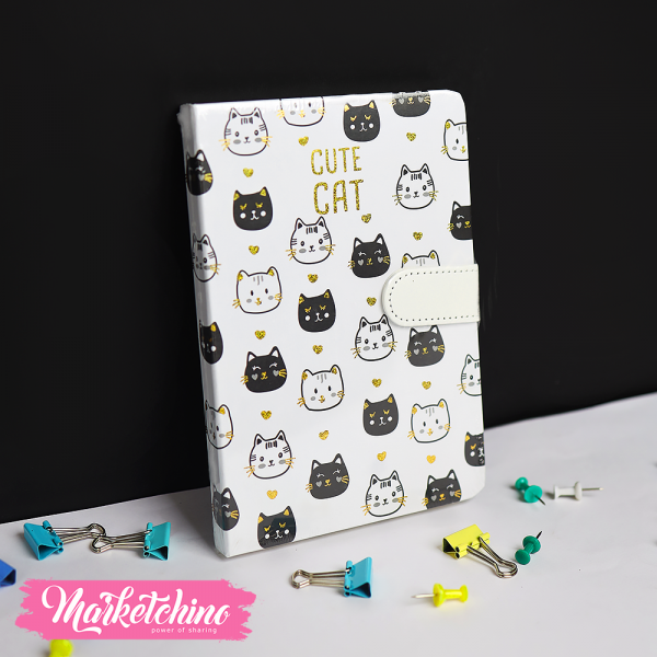 NoteBook-White Cute Cat 1