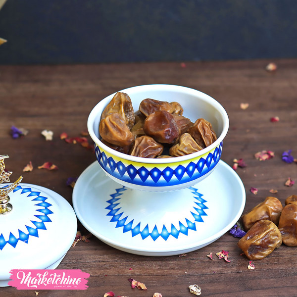 Metal Dates Plate-White&Blue