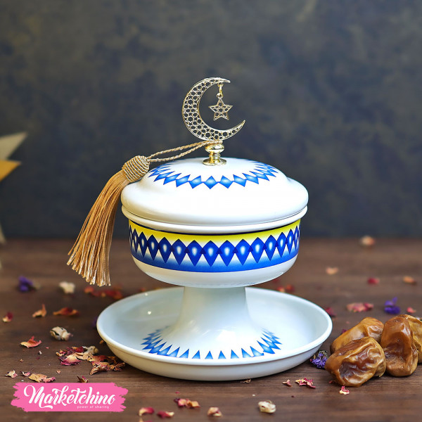 Metal Dates Plate-White&Blue