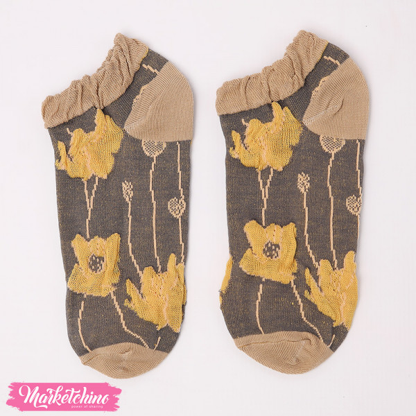  Floral Pattern Fashionable Ankle Socks-Dark Blue