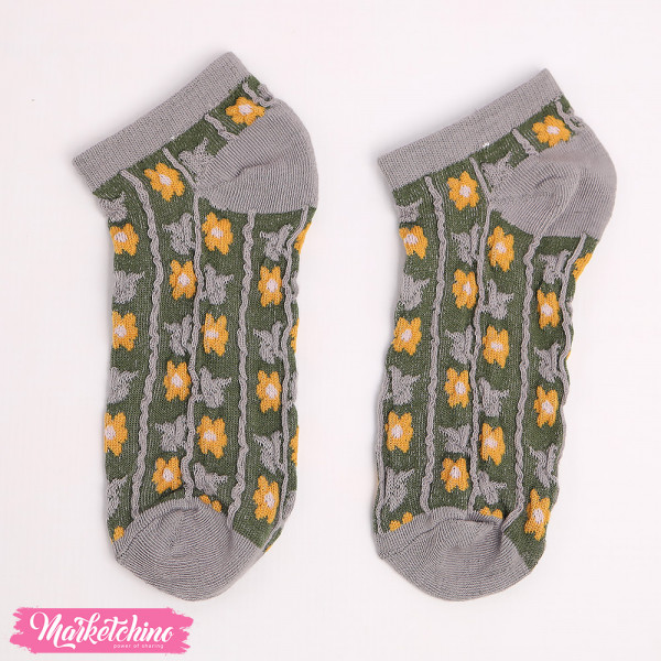  Floral Pattern Fashionable Ankle Socks-Purple