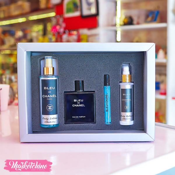 Set Of 4Pcs Bleu Chanel Eau De Perfume Gift Perfume Body Lotion Body Splash Tester