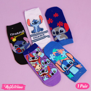 1Pair Random Of Cotton Soft Socks - Stitch 