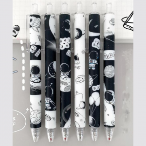 6pcs Cartoon Astronaut Pattern Press Type Ballpoint Pen