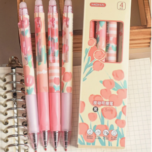 4pcs Erasable Flower Design Ballpoint Pen  ( Ink Looks Like A Pencil )