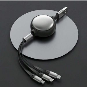 Black Retractable 3-in-1 Fast Charging Data Cable