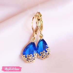 Gold Earring-Blue Crystal