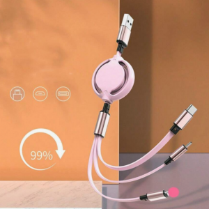  3-in-1 Retractable Charging Cable With Liquid Silicone, Fast Charge