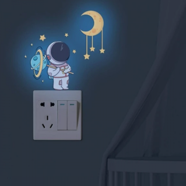Cute Astronaut Shaped Glow In The Dark Switch Outlet Wall Sticker