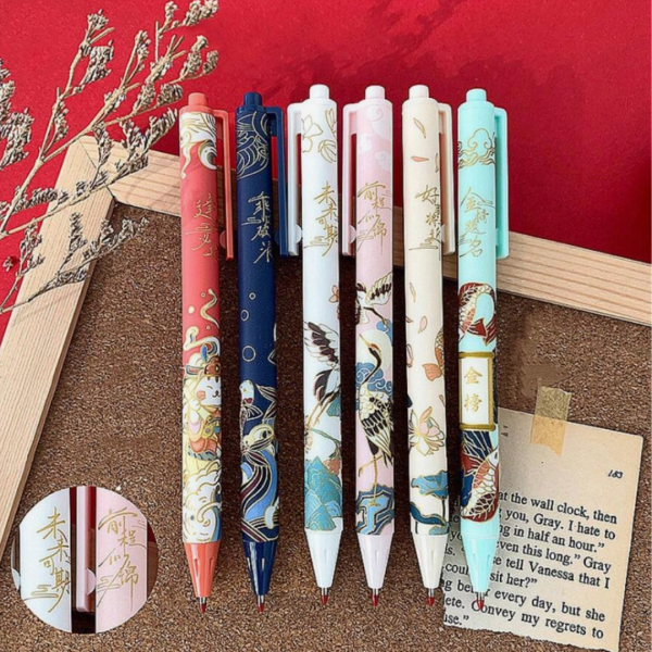 6pcs Chinese Style Cute Cartoon 0.5 mm Black Gel Ink Pen